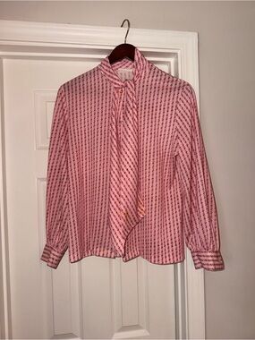 Vintage Cos Cob Pink Patterned Tie-Neck Blouse Cherry Vibes